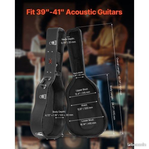 Étui de guitare VEVOR, étui rigide en forme de citrouille de 110 cm, avec serrure et poignée à clé, rembourrage en PVC, pour guitares acoustiques de 99 à 104 cm, noir (image 2)