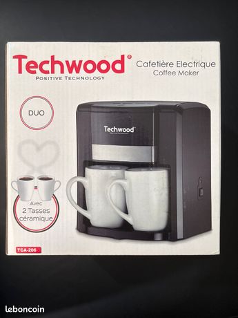 Cafetière Duo Techwood TCA-206 – 2 Tasses Céramique – 0,6 L – Filtre Permanent Lavable
