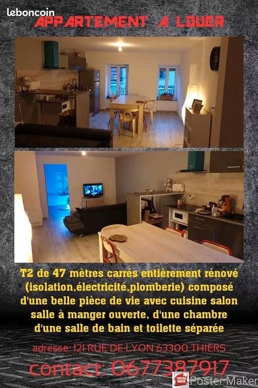 Appartement 2 pièces 47 m² · à Thiers · 47 m² · 420 €/mois