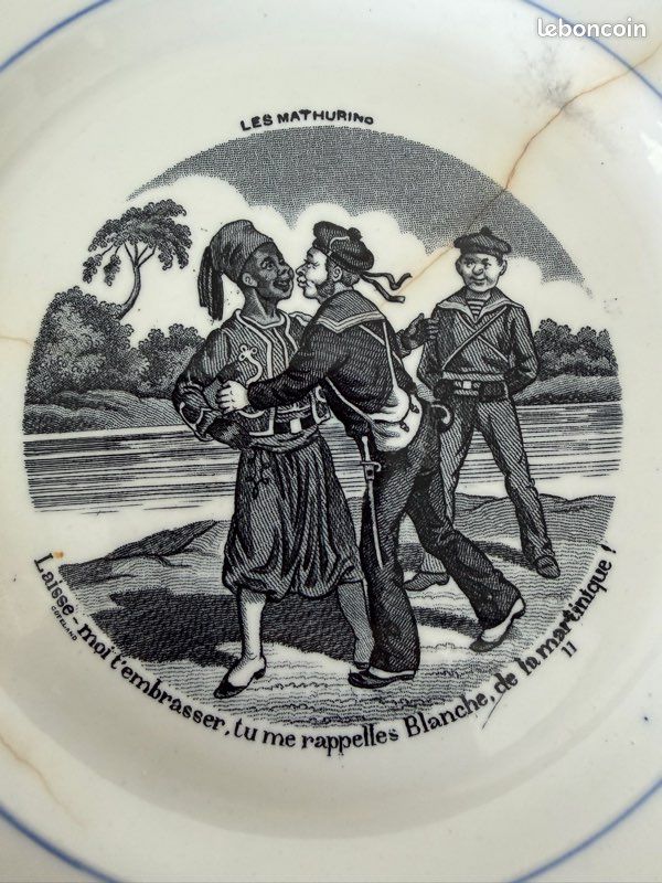 Lot de 6 assiettes anciennes Gien « Les Mathurins » – Faïence humoristique (image 2)