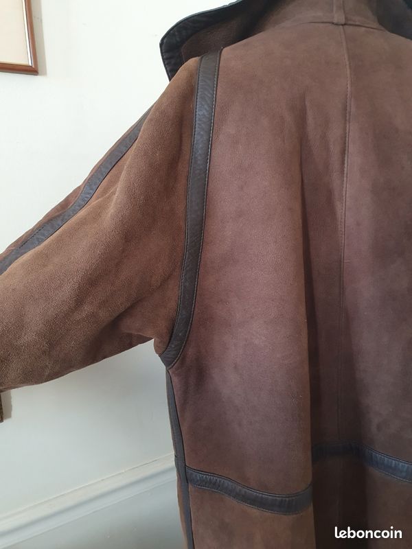 Manteau peau laine daim mouton retourne marron 44 Vêtements