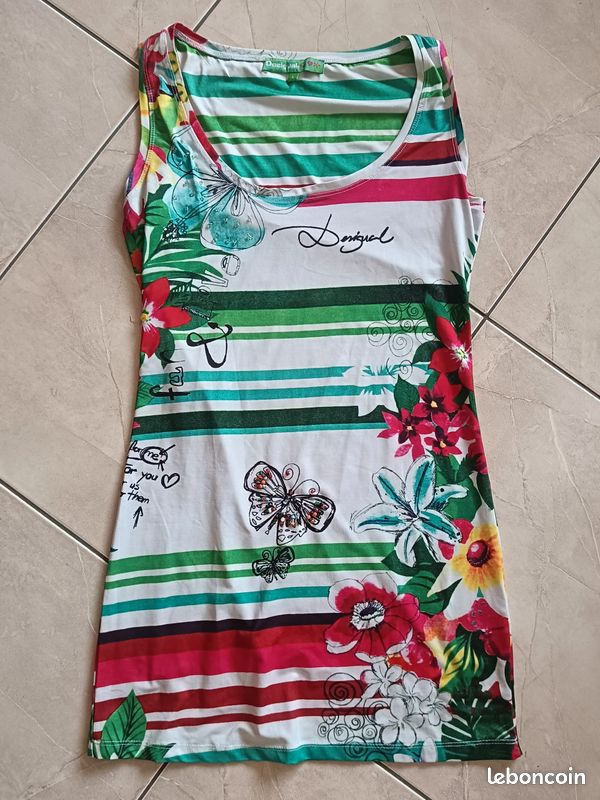 Robe Desigual Taille S - Style Crayon Asymétrique - Marron Gris - Occasion TB