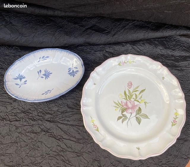 Lot 1 assiette en faïence de Moustier, atelier Serrailler et 1 vide poche en faïence Nidervillery décors fait main (image 1)