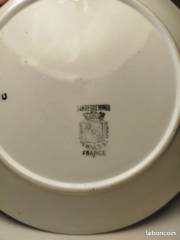 2 tasses anciennes Digoin Sarreguemines Art déco, damier bleu et blanc (image 7)