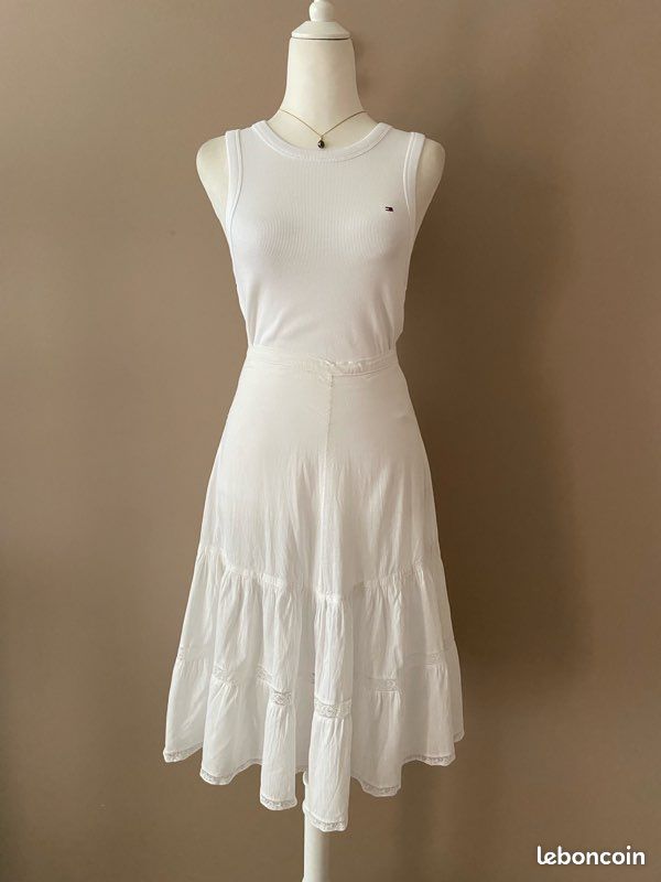 Joli Jupon Vintage Dentelle - Taille élastique 38/40, Blanc, Ref 86NU