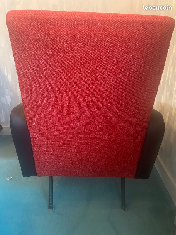 Lot de 2 Fauteuils vintage en tissu rouge et noir Années 60 (image 3)