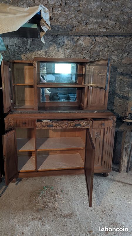 Buffet deux-corps Art Déco (Années 30) - Bois, Marbre & Vitrine (image 5)