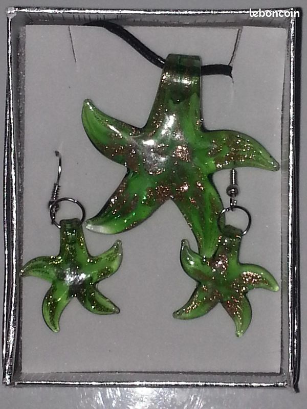Lot de 6 boites/coffrets : pendentifs + boucles d'oreilles en verre NEUFS (image 2)