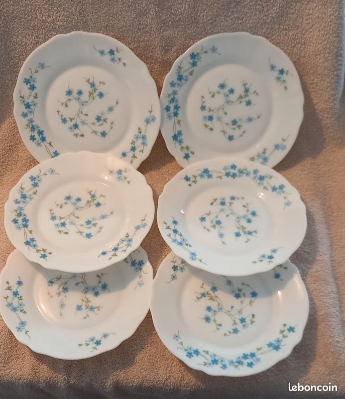 Assiettes à dessert Beige/Bleu Céramique Floral,Végétal