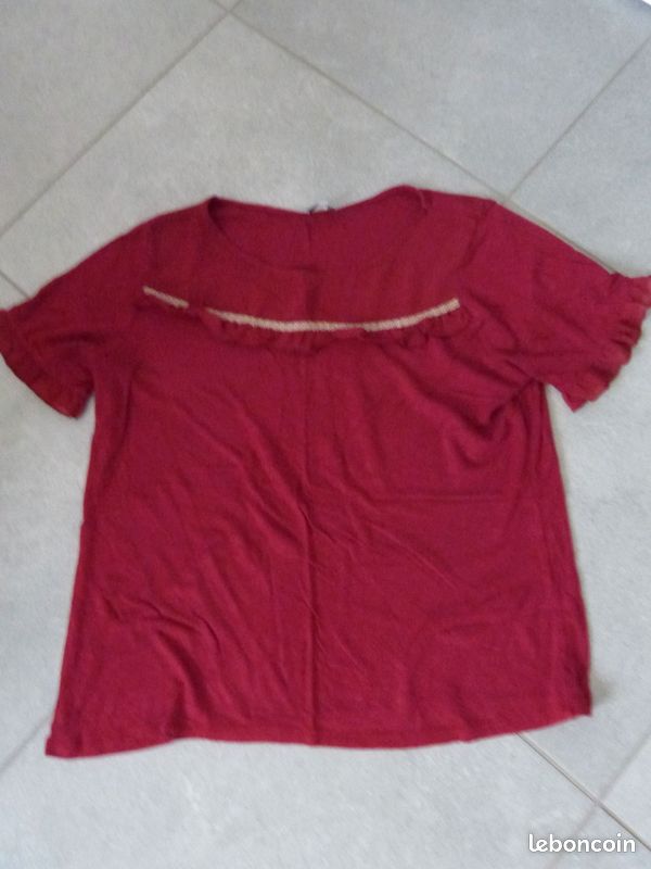Haut rouge bordeaux belles finitions taille XL Phildar (image 1)