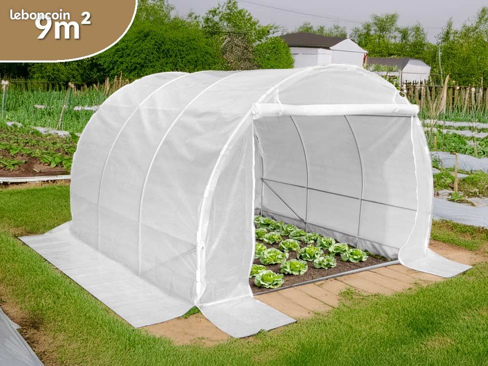 Serre de jardin tunnel 3x3m (9m²) diam.25mm avec bâche translucide et 1 porte enroulable (image 1)