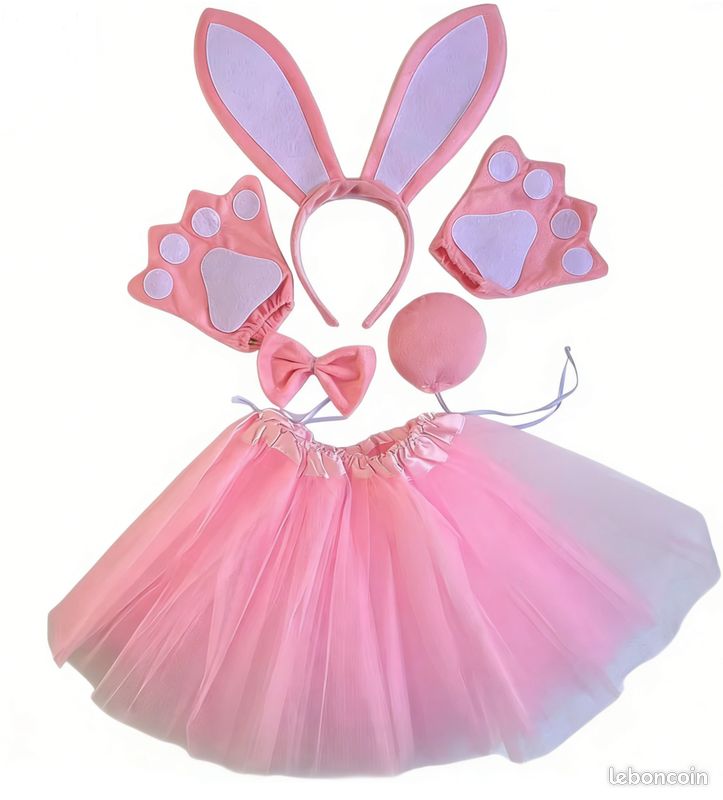 Déguisement De Lapin En 4 Pièces Pour Fille – Tutu, Serre-tête Oreilles, Nœud Et Queue – Carnaval, Pâques, Halloween