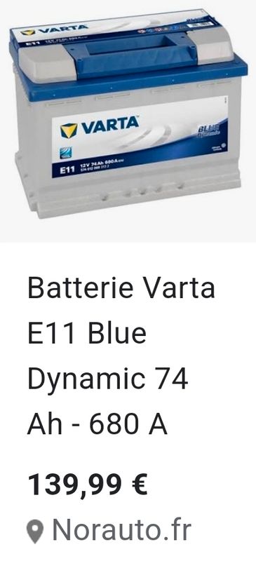 Batterie VARTA E11 Blue Dynamic 74 Ah - 680 A - Norauto