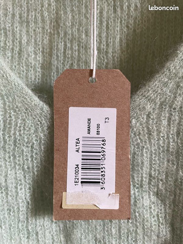 Pull Chic En Soie 100% - Vert Amande - Taille 42/44 - Col Cheminée