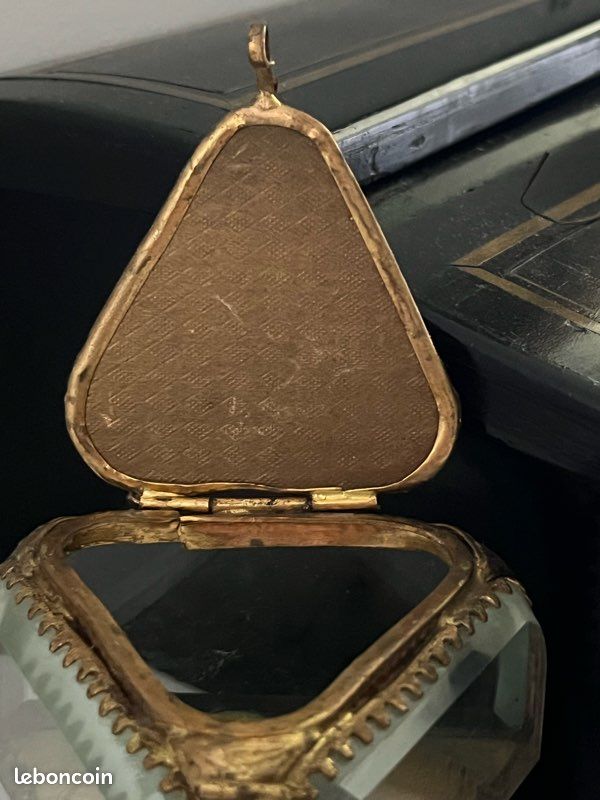 Coffret à Bijoux Ancien En Verre Et Laiton - Motif Lierre - France 19ème