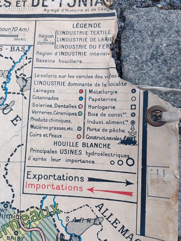 Ancienne grande carte scolaire affiche - France Industrielle et minérale - BRUNHES (image 5)