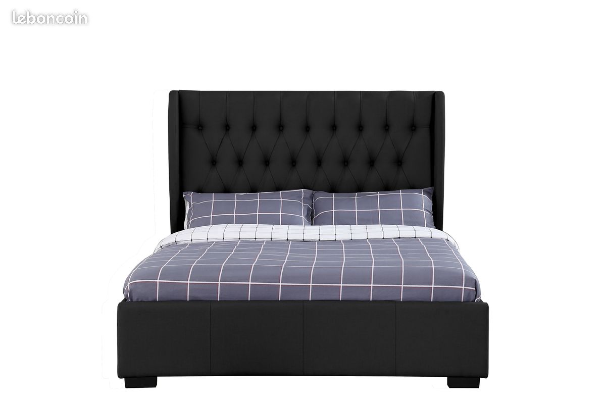 LIT COFFRE CLARISSE CAPITONNÉ – Tissu Lin Noir (image 1)