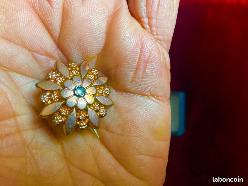 Broche Ancienne Ronde Plaqué Or Pomponne - XIXe Siècle - Occasion
