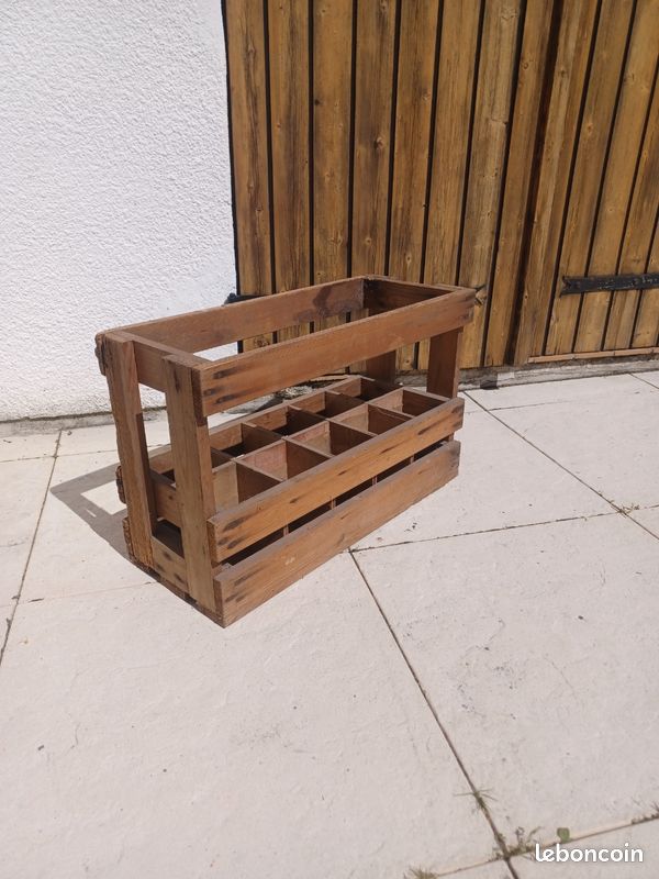 Casier à Bouteilles Ancien – Métal Zinc Et Bois – 8 Bouteilles – Porte-bouteilles Vintage Avec Poignée