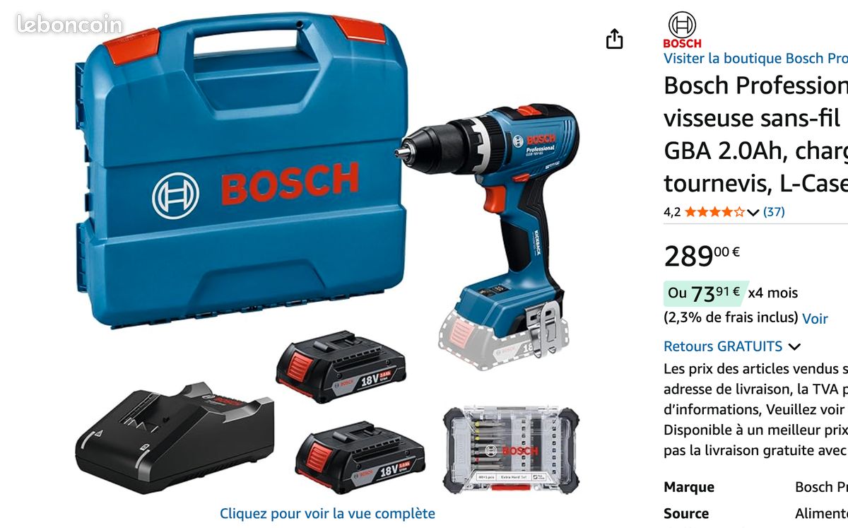 Bosch Professional 18V System perceuse-visseuse sans-fil GSB 18V-65 (avec 2 batteries GBA 2.0Ah, chargeur GAL 18V-40, 1 set de tournevis, L-Case) (image 1)