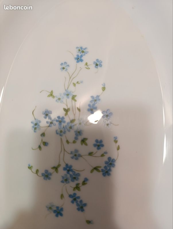 Plat ovale vintage arcopal Veronica myosotis fleurs bleues - Arts de la table