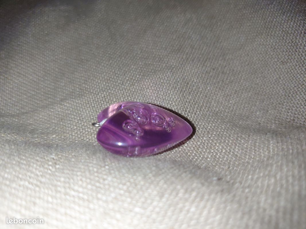 Pendentif grand coeur couleur parme translucide à bulle Vintage (image 12)