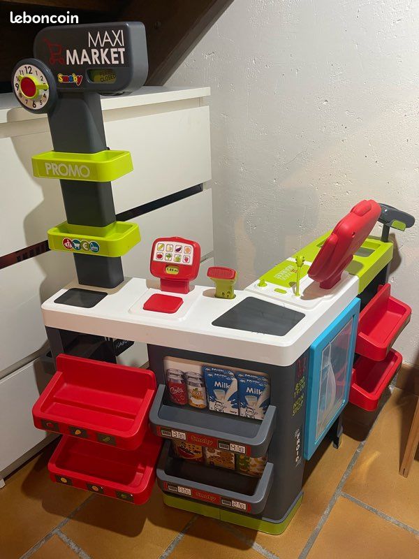 Smoby Supermarché Marchande – Caisse Électronique, Chariot, 34 Accessoires, Dès 3 Ans