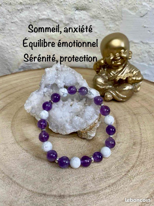Bracelet Porte-bonheur réglable cordon - Améthyste, Apatite bleue et H