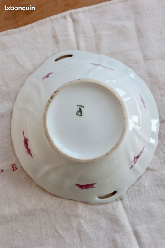 Ancien Saladier En Porcelaine De Dresde – Motif Floral – XIXe