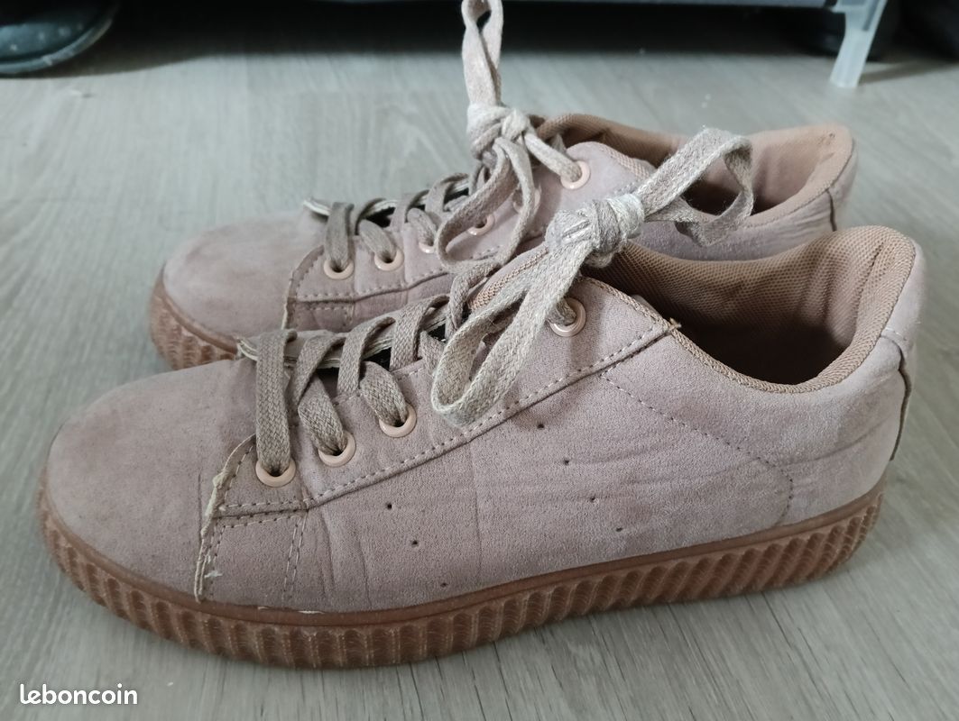Baskets Femme Taille 39 - Rose, Semelle En Caoutchouc, Occasion Très Bon état