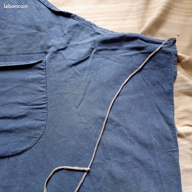 Tablier Ancien Français En Laine Rayée Gris-bleu - Vêtement De Travail 1820