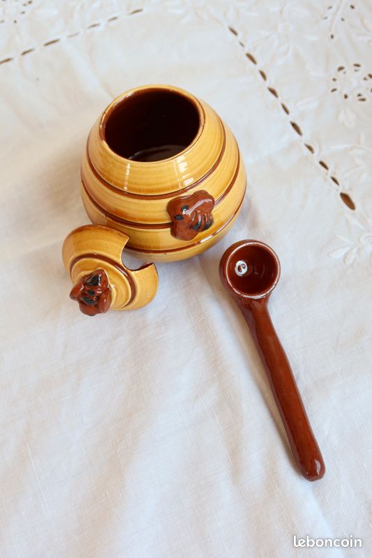 Darido Pot à Miel en Bois d'Olivier Naturel avec Cuillère à Miel