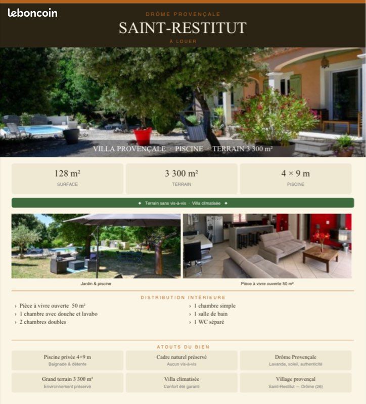 Maison 7 pièces 130 m² · à Saint-Restitut · 130 m² · 1 300 €/mois