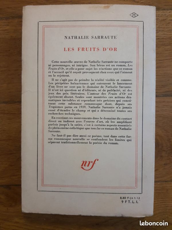 Livre ancien NATHALIE SARRAUTE Les Fruits d'Or 1963 (image 2)