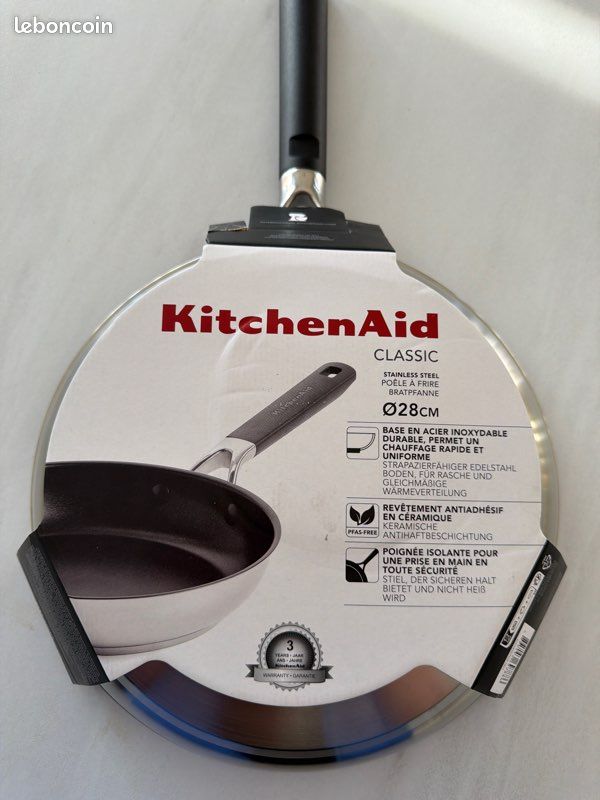 KitchenAid Lot De 3 Poêles Inox Avec Revêtement Céramique Antiadhésif Sans PFAS - 20/24/28cm