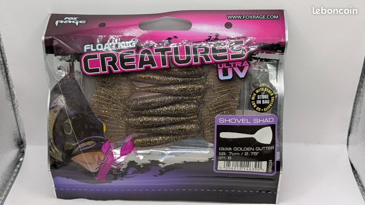 Leurre Fox Rage Creature Shovel Shad Lure UV Golden Glitter