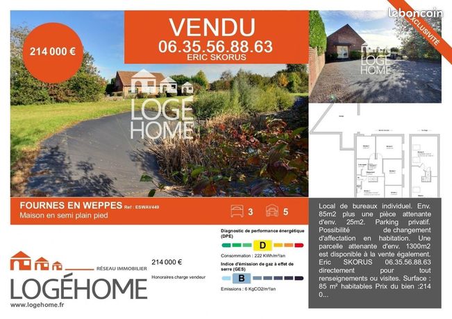 Maison 85 m² FOURNES EN WEPPES