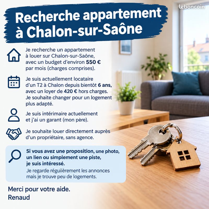 Appartement 2 pièces 47 m² · à Chalon-sur-Saône · 47 m² · 600 €/mois