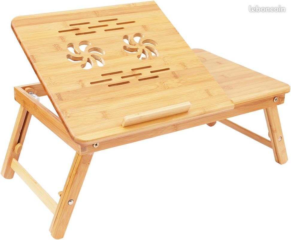 BATHWA Table d'ordinateur portable Table de lit Lapdesks pour lecture ou petit-déjeuner et table à dessin Ordinateurs portables réglables en hauteur Pliable 55 x 35 x 29 cm (image 2)