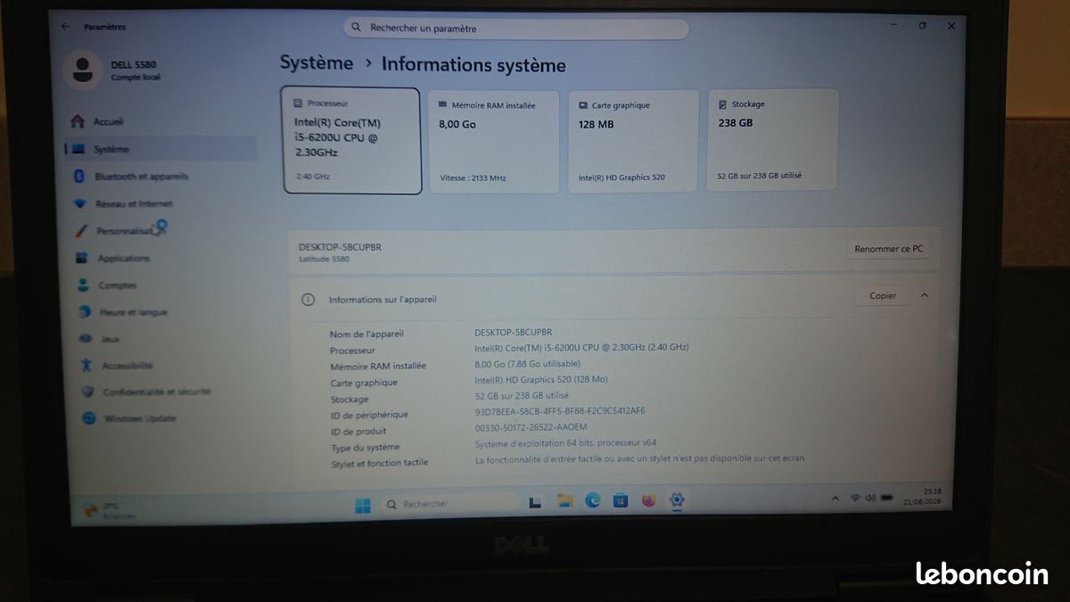 Portable DELL Latitude 5580 i5 Ram 8Go W11 (image 2)