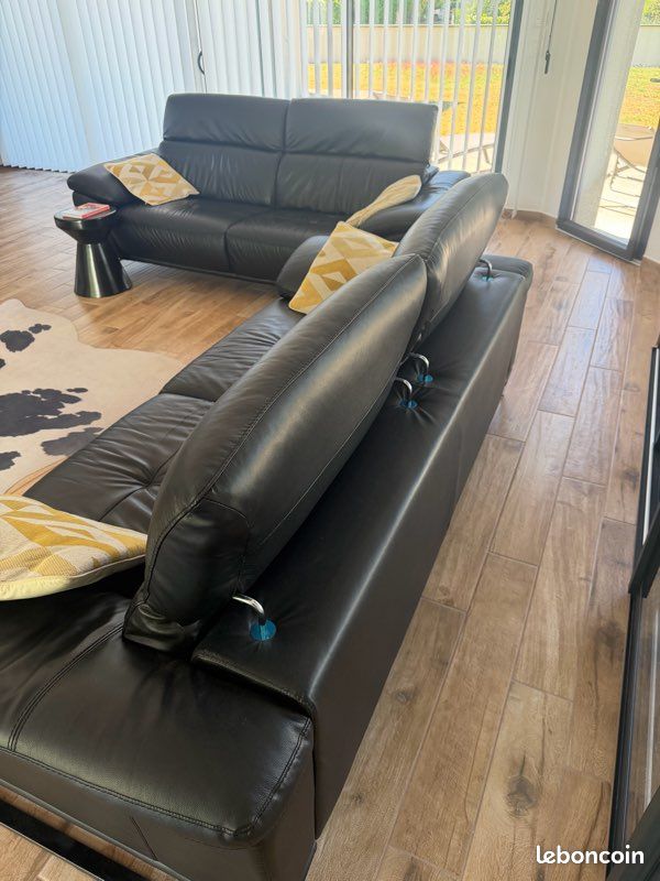 2 canapés cuir 3 places noirs (image 3)