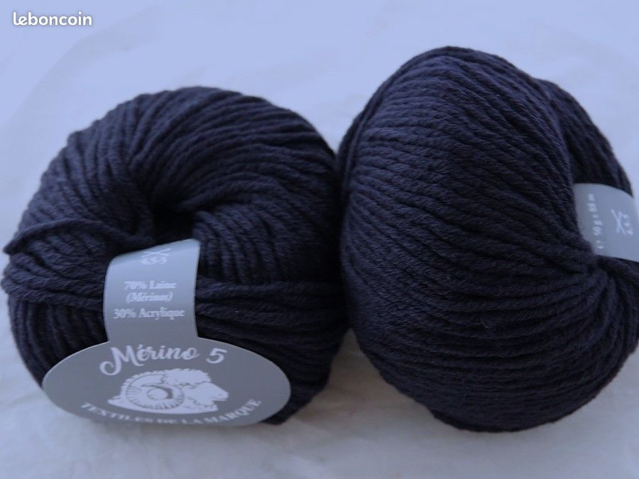 Lot De 5 Pelotes Laine Mérinos 100% - Couleur Bleu Jeans - Fait Main France - Tricot/crochet