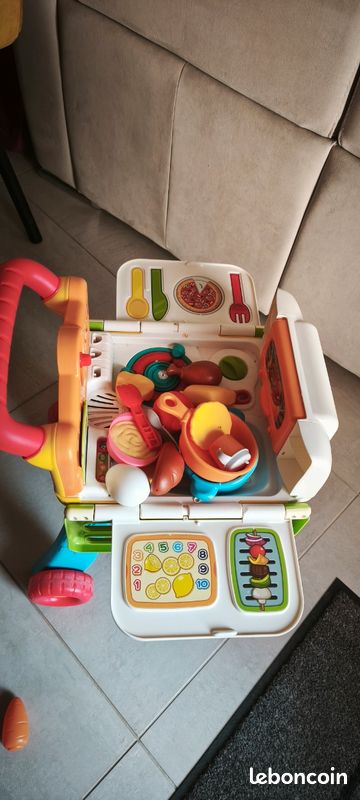 Caddie Jouet éducatif Avec Fruits Et Légumes – Chariot De Courses Pour Enfants – Jeu D’imitation Préscolaire – Roues Antidérapantes – Lot De 20 Accessoires
