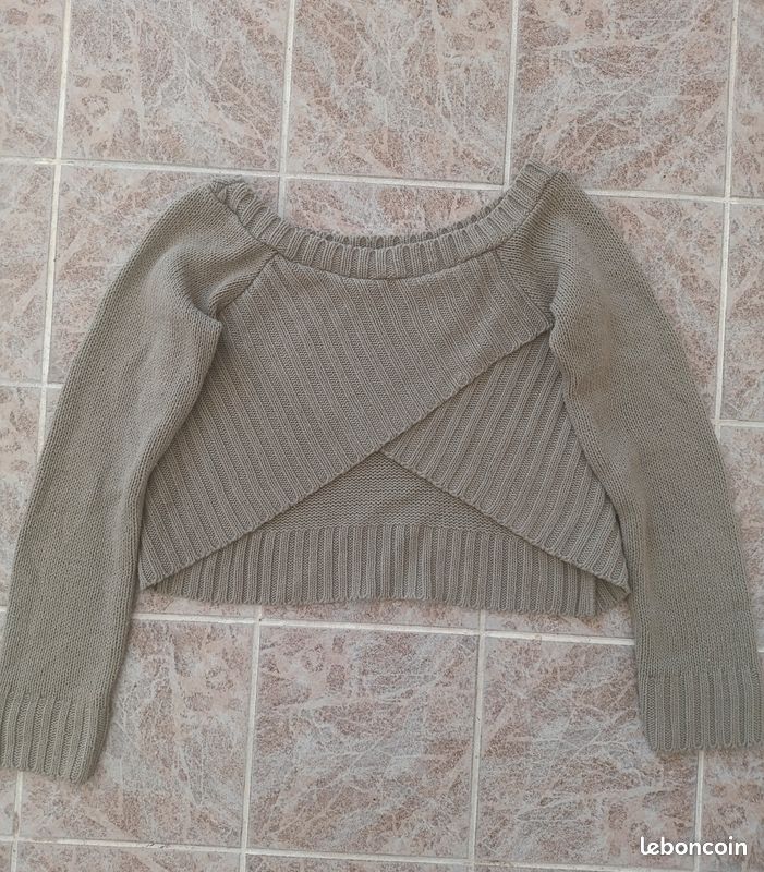 (K) Pull vert melange laine coupe croisé manches longues taille 34 (image 1)