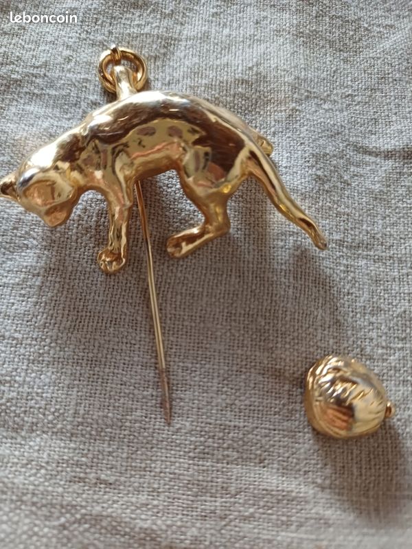 Broche Vintage Double Chat « Il était Une Fois » - Dorée, état D'occasion Avec Dorure Défraîchie