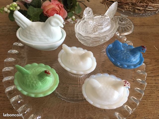Dînette Ancienne Portieux : Poule En Verre Moulé (Fin XIXe) - Époque XIXème