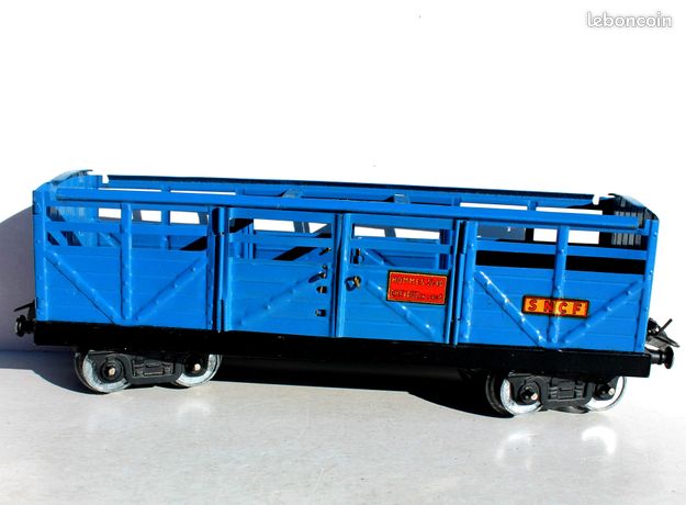 HORNBY O/0 1/48 WAGON A BESTIAUX N°2 TRANSPORT BETAIL ANIMAUX HOMME CHEVAUX SNCF