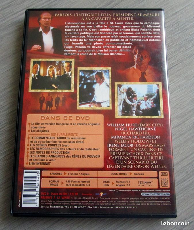 DVD - Les Rênes du pouvoir – William Hurt – Thriller politique (image 2)