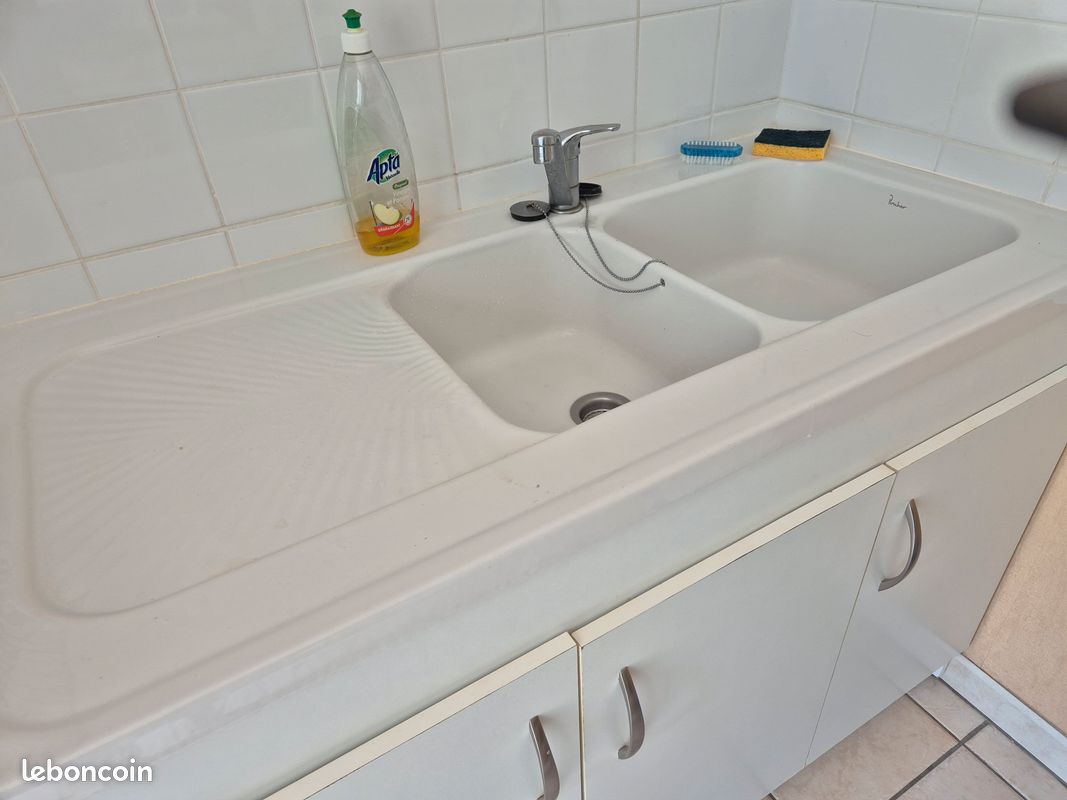 Evier double bac en porcelaine blanche (image 1)