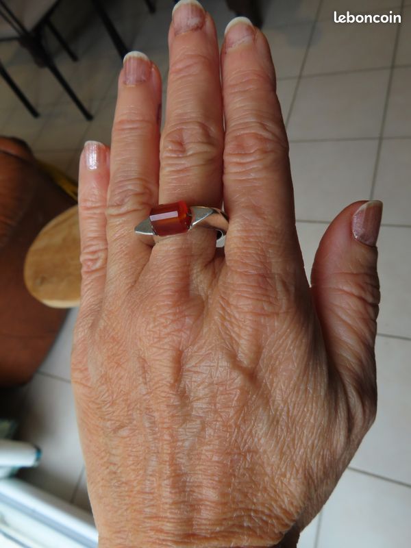 Bague Ancienne En Argent Massif 925 - Style Jonc Ou Alliance - Taille 55 - Couleur Orange - Occasion